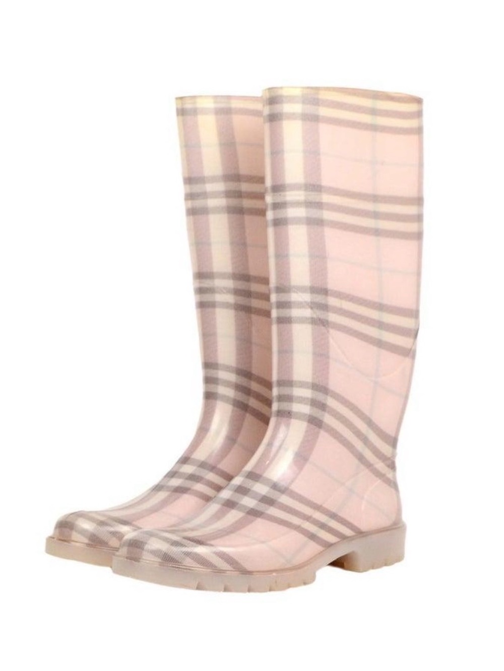 Burberry Pink Beige Plaid Transparent Rain Boots
